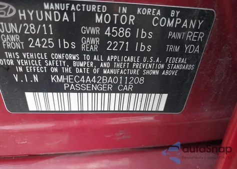 2011 Hyundai Sonata Hybrid z USA, uszkodzony, nr VIN KMHEC4A42BA011208